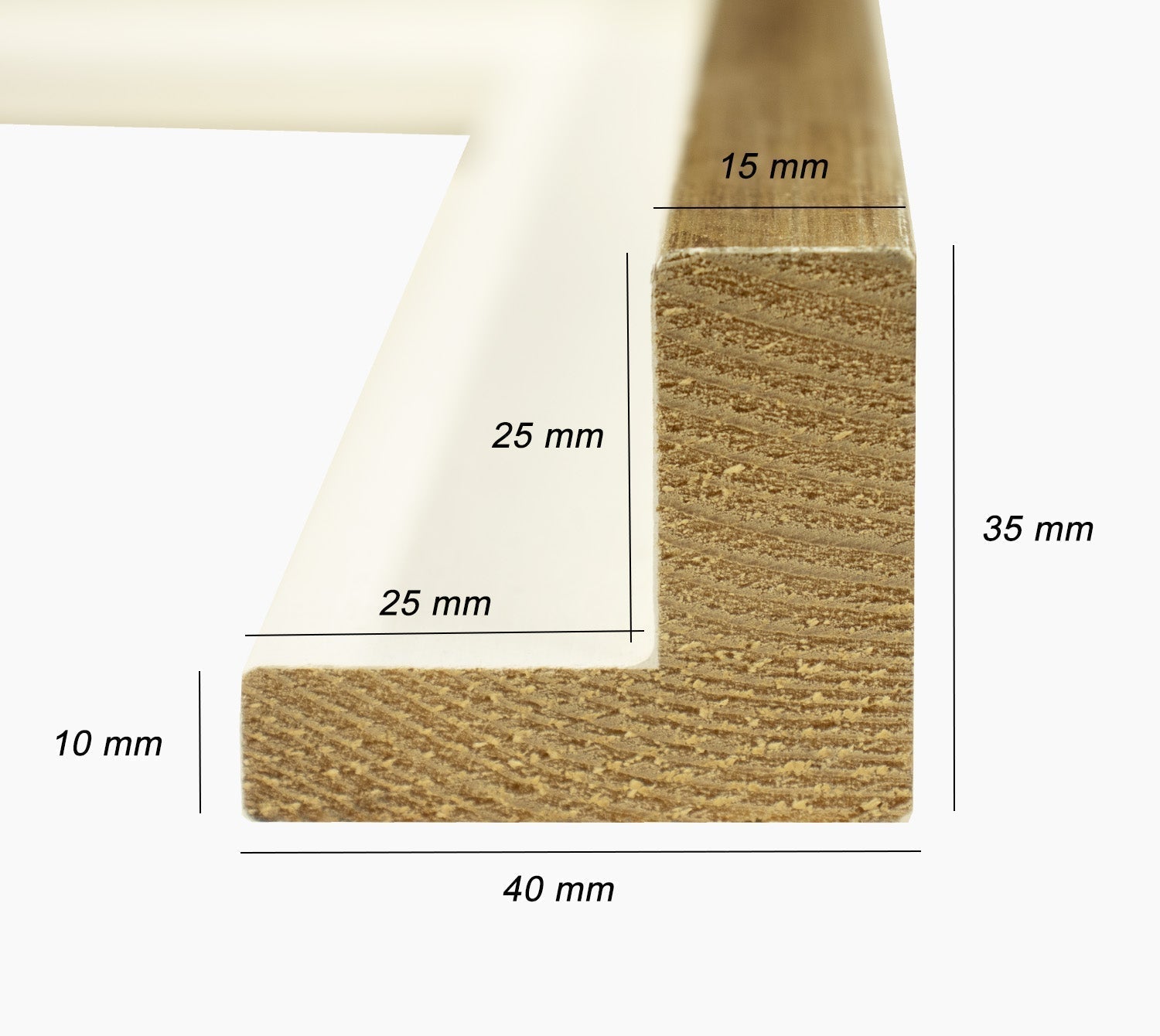 305.7998 cornice in legno bianco e oro misura profilo 40x35 mm