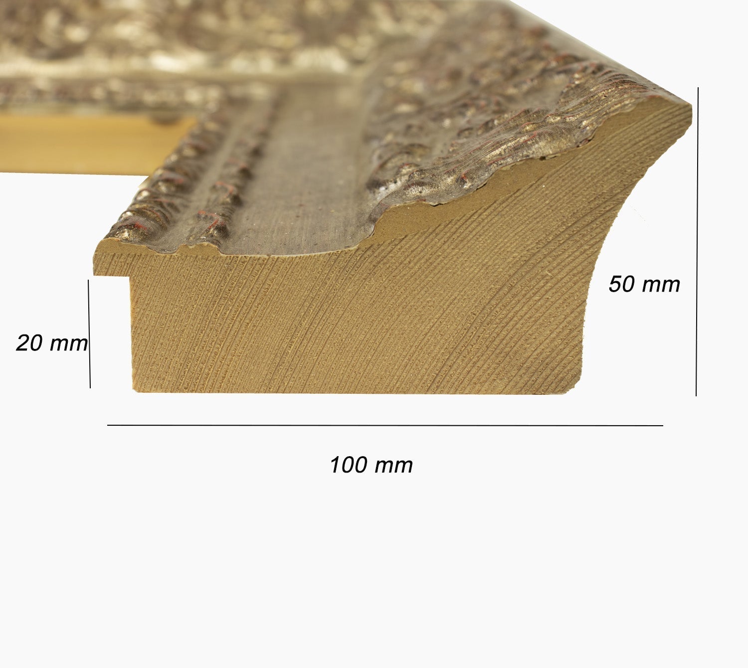 4900.231 cornice in legno in foglia argento antico misura profilo 100x50 mm